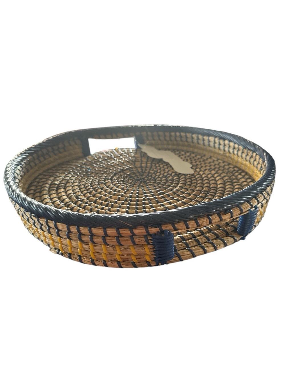 Ann Lee Design blue Seagrass Serving Tray W Recessed Open Handle 14"x14”x2.5”